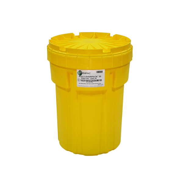 30 Gallon Yellow plastic salvage overpack drum