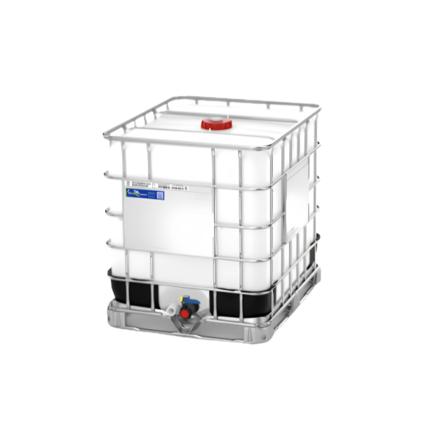 275 gallon natural HDPE IBC tote with 2 inch ball valve and galvanized steel cage