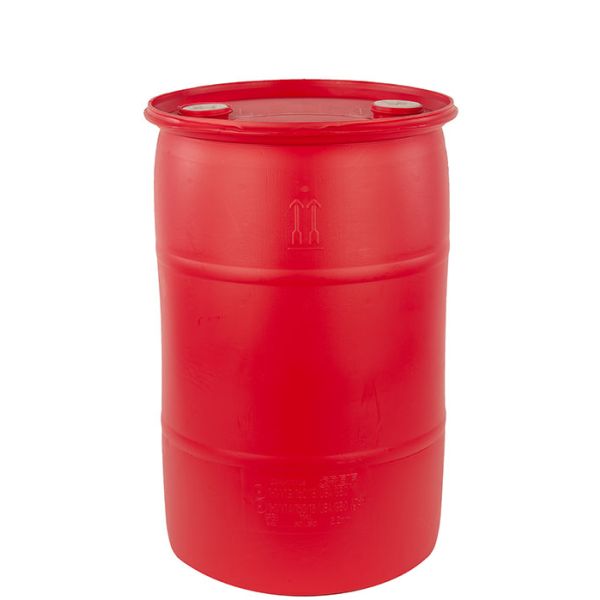 30 Gallon UN Rated Closed Head Red Plastic Drum with Fittings