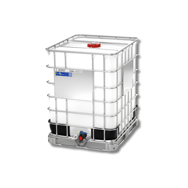 330 gallon natural HDPE IBC tote with 2 inch ball valve and galvanized steel cage