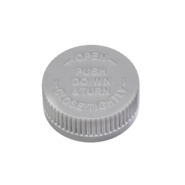 White Child Resistant Polypropylene Lined Screw Cap – 38 mm