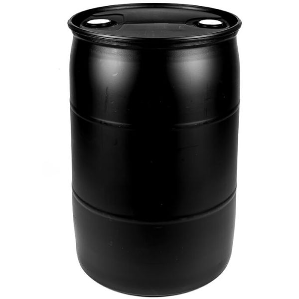 55 Gallon UN Rated Closed Head Plastic Drum with Fittings – Black
