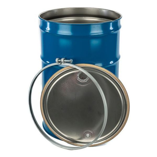 Reconditioned 55 gallon steel drum, open head with fittings