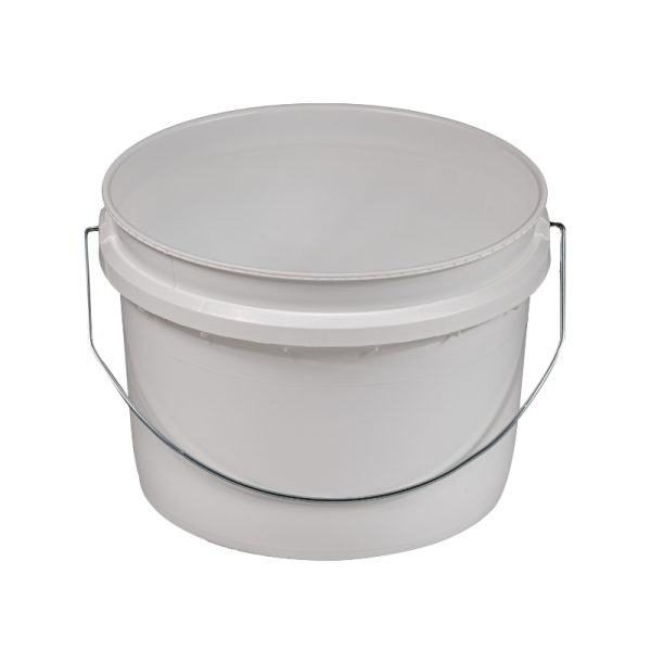 1 Gallon Plastic Pail, Open Head, Metal Handle, White