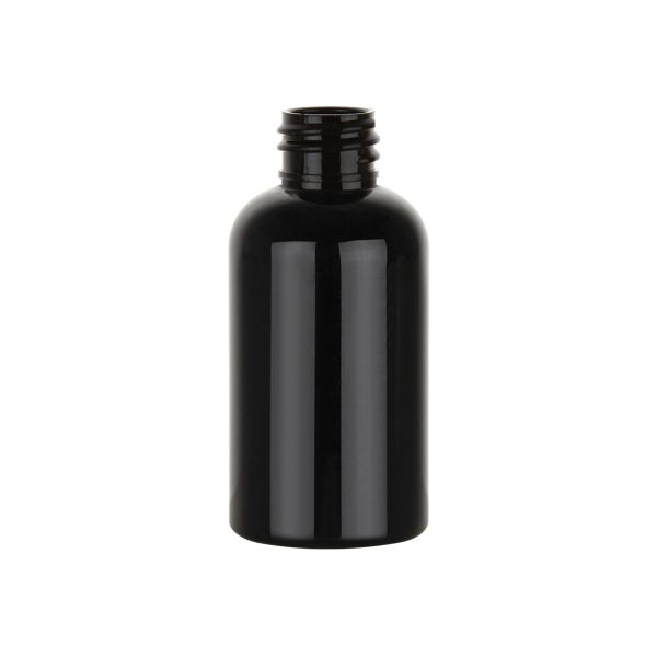 2 oz Black PET Boston Round Bottle with 20-410 neck finish