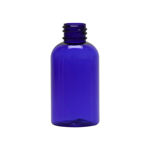 2 oz Cobalt Blue PET Boston Round bottle with 20-410 neck finish