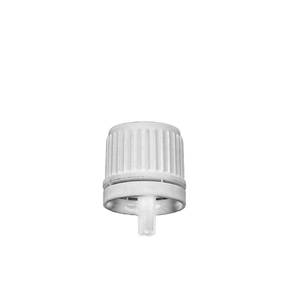 18 DIN White PP Tamper-Evident Euro Dropper Cap with Insert