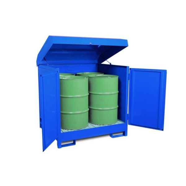 Enclosed Steel Spill Containment Pallet Holds 4 Drums