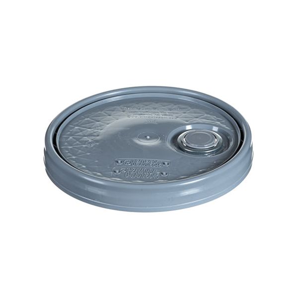Gray 5.5 gallon plastic UN rated press on lid with Flexspout.