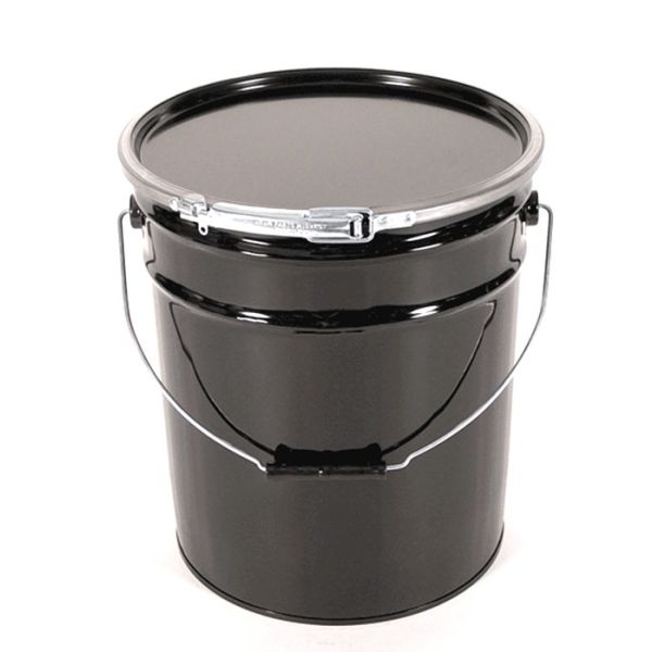 5 Gallon Open Head Steel Pail and Plain Lever Lock Cover - Black