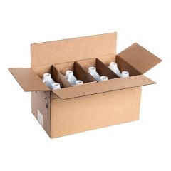 8 pack of 1/2 gallon round plastic bottles in shipping box.