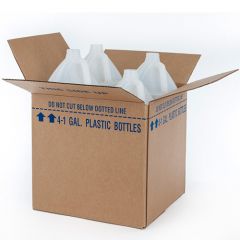 Shipping box including four 1 gallon plastic round bottles.