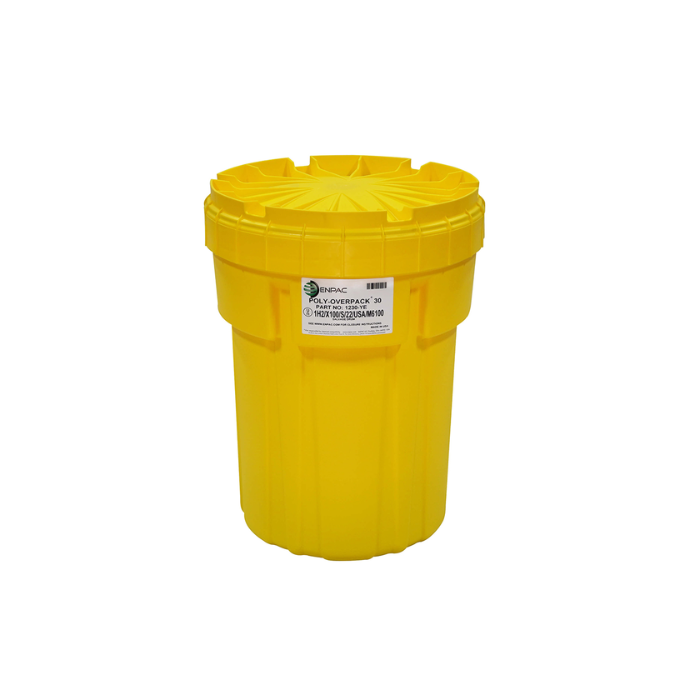 30 Gallon Yellow plastic salvage overpack drum