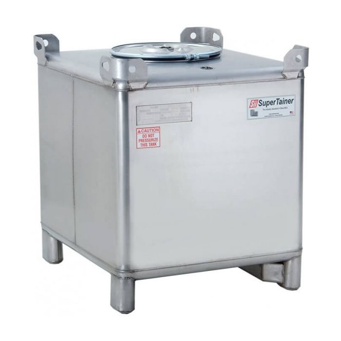 350 gallon supertainer stainless steel ibc tote, 3" cap, 2" bung, epdm gasket