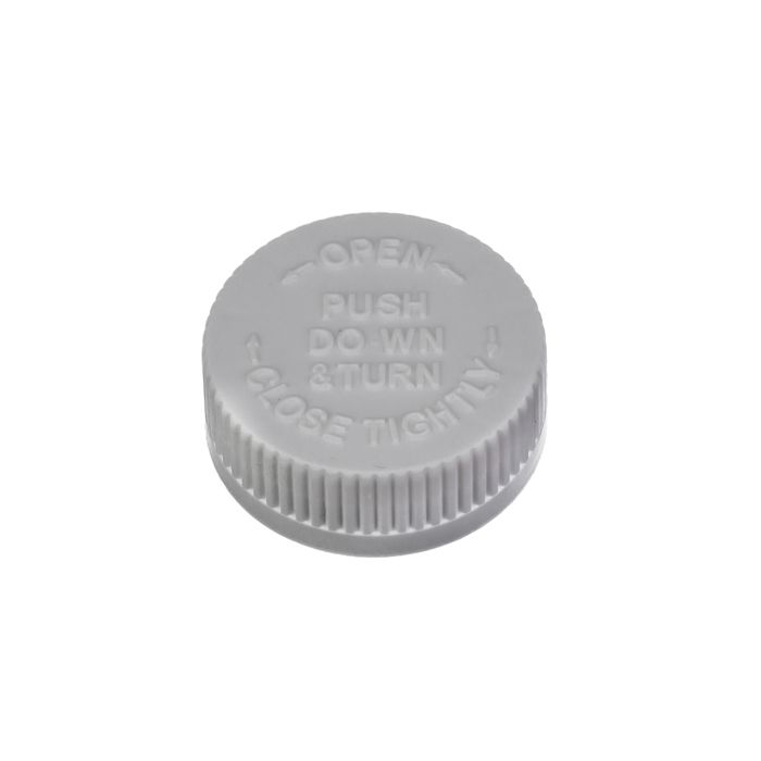 White Child Resistant Polypropylene Lined Screw Cap – 38 mm