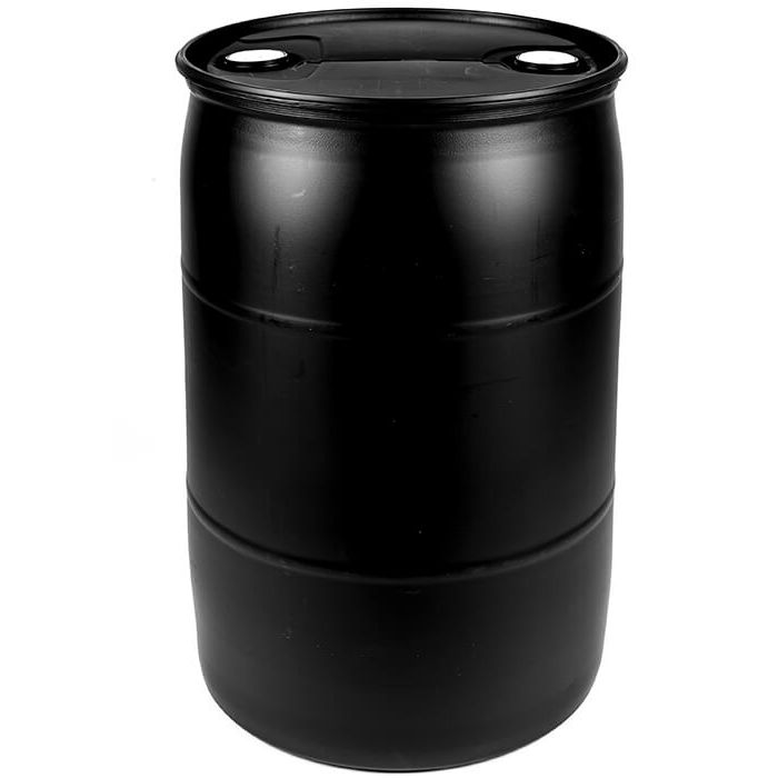 55 Gallon UN Rated Closed Head Plastic Drum with Fittings – Black