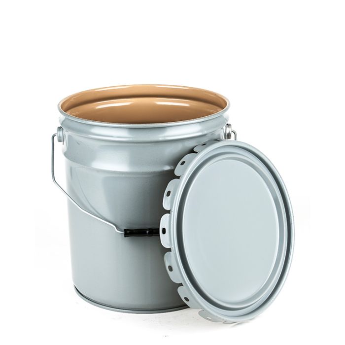 5 Gallon Open Head Steel Pail with Plain Lug Cover - Gray