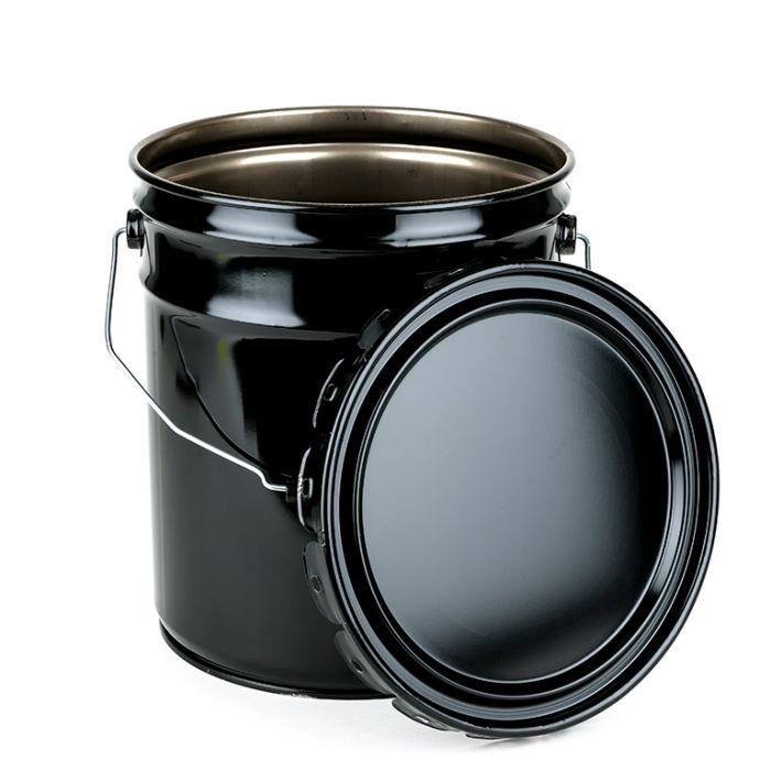 5 Gallon Open Head Steel Pail and Lug Cover - Black