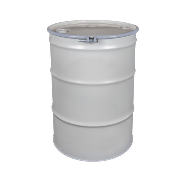 55 Gallon Open Head Epoxy Phenolic Steel Drum with Bolt Ring Cover - White