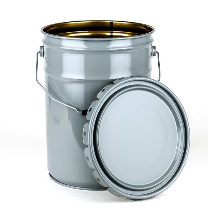 6 Gallon Steel Pail with Plain Lug Cover - Gray