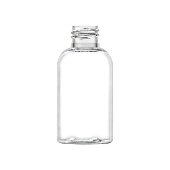 2 oz Clear PET Boston Round Bottle with a 20-410 neck finish
