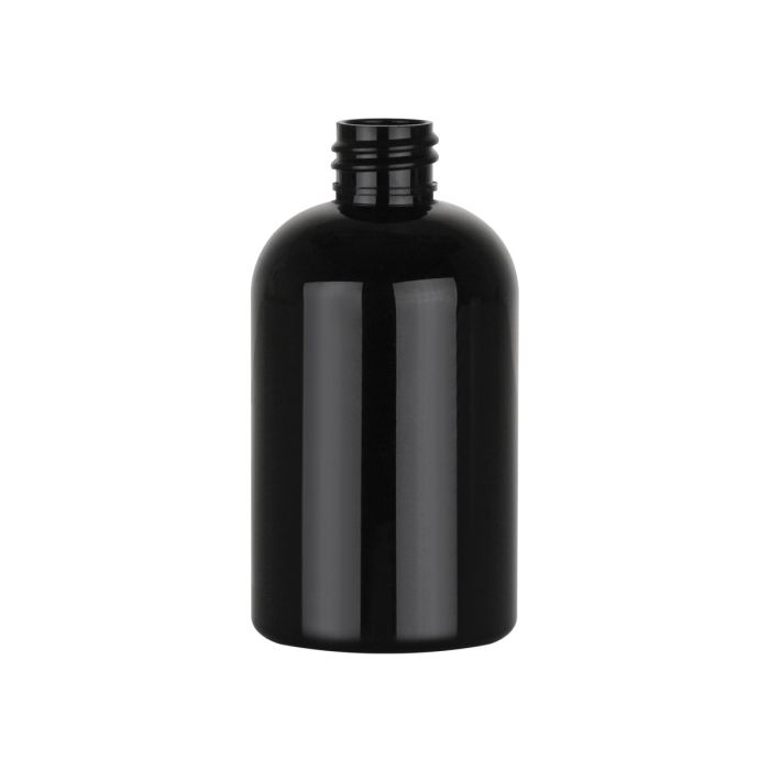 4 oz Black PET Boston Round Bottle with a 20-410 neck finish