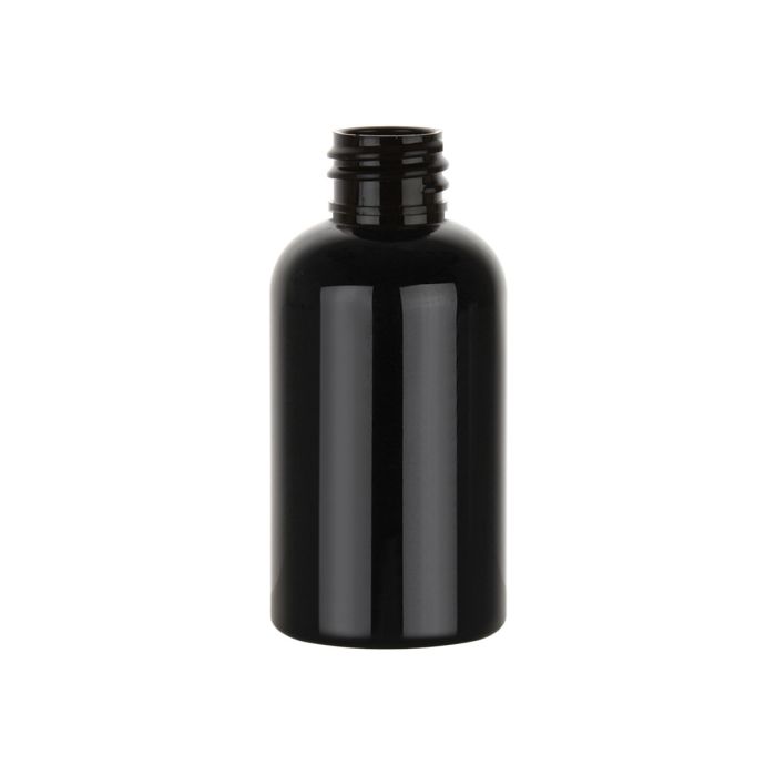8 oz Black PET Boston Round Bottle with a 24-410 neck finish