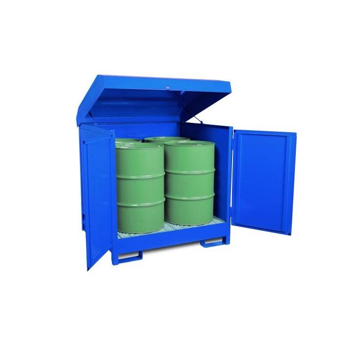 Enclosed Steel Spill Containment Pallet Holds 4 Drums