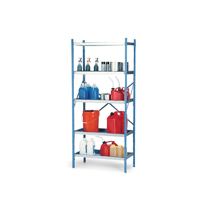 4 Shelf Steel Spill Containment Shelving System, 36 Inch x 18 Inch x 84 Inch