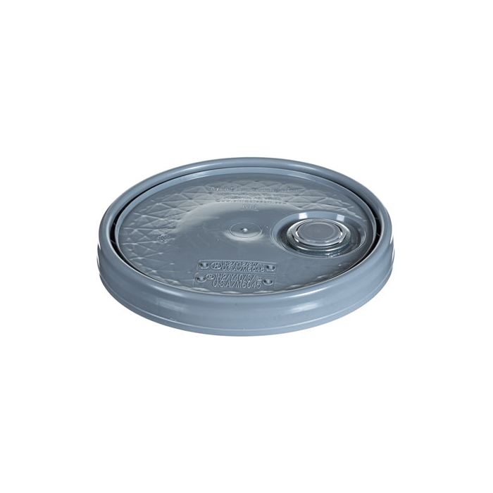 Gray 5.5 gallon plastic UN rated press on lid with Flexspout.