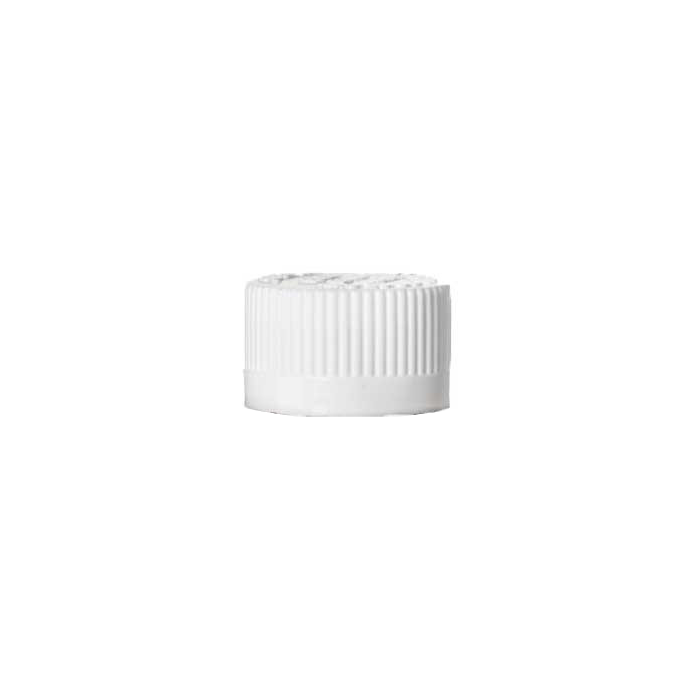 White child resistant plastic cap