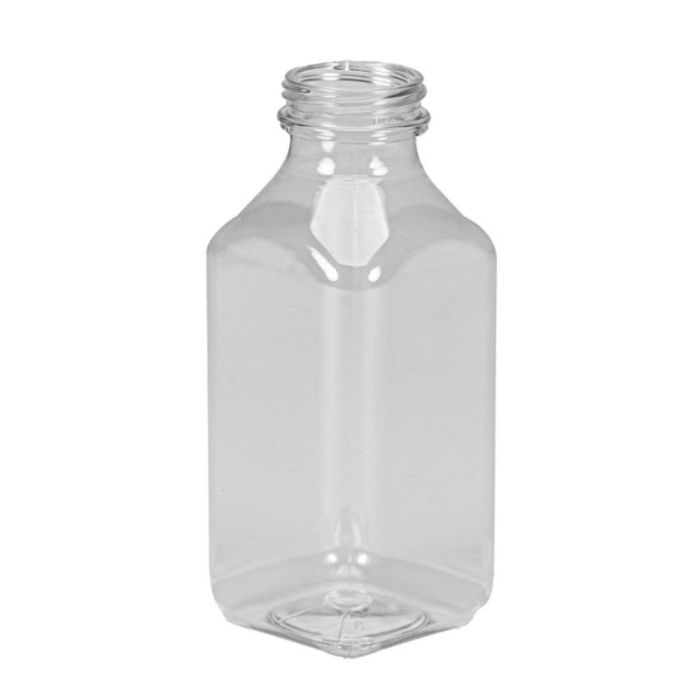 12 oz PET Clear Square Beverage Bottle with 38 mm Neck Finish