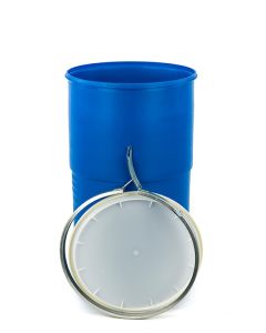 15 Gallon Plastic Drum, Open Head, UN Rated, Lever - Blue