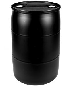 55 Gallon UN Rated Closed Head Plastic Drum with Fittings – Black