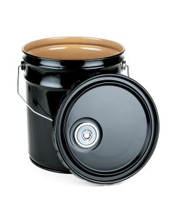 5 Gallon Open Head Steel Pail and Lug Cover with Flexspout - Black