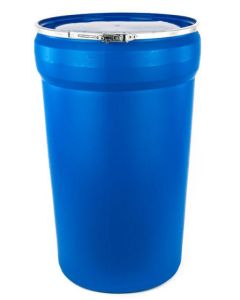 55 Gallon Plastic Drum, Open Head, UN Rated, Nestable, Plain Cover - Blue