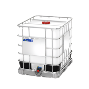 275 gallon natural HDPE IBC tote with 2 inch ball valve and galvanized steel cage