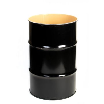 30 Gallon Steel Drum, Open Head, Lined, No Rings or Cover, Black