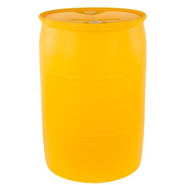 55 Gallon Plastic Drum, Closed Head, UN Rated, Fittings - Yellow