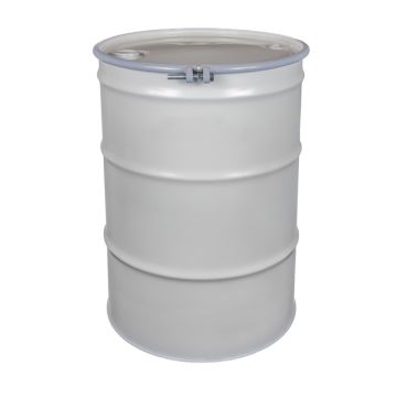 55 Gallon Open Head Epoxy Phenolic Steel Drum with Bolt Ring Cover - White