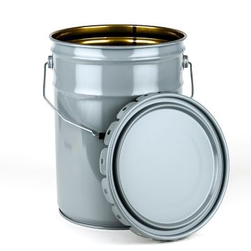 6 Gallon Steel Pail with Plain Lug Cover - Gray