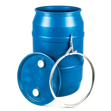 55 Gallon Open Head Plastic Drum, UN Rated, Lever Lock - Blue