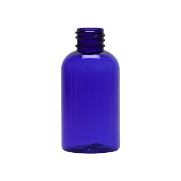 2 oz Cobalt Blue PET Boston Round bottle with 20-410 neck finish