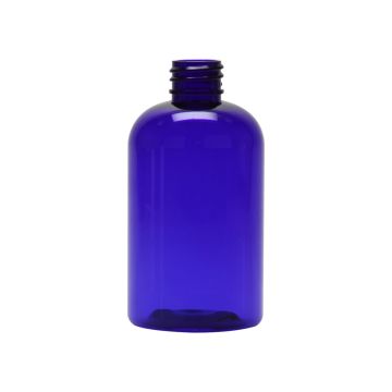 4 oz Blue PET Boston Round Bottle with 20-410 neck finish