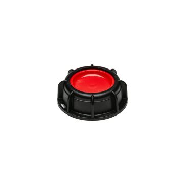 2 Inch Black/Red HDPE 3-Piece NPT Dust Cap for IBC Valves, PE Gasket