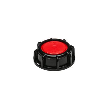 2 Inch Black/Red HDPE 3-Piece Buttress Dust Cap for IBC Valves, PE Foam