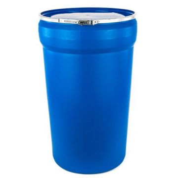 55 Gallon Plastic Drum, Open Head, UN Rated, Nestable, Plain Cover - Blue