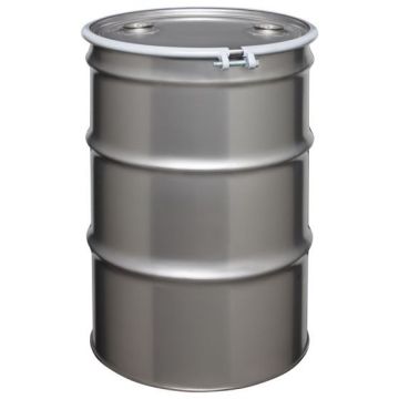 55 Gallon Stainless Steel Drum, UN Rated, Bolt Ring, 16G/18G/18G