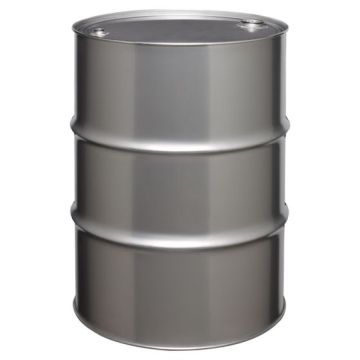 55 Gallon Stainless Steel Drum, Tight Head, Fittings, 18 Gauge