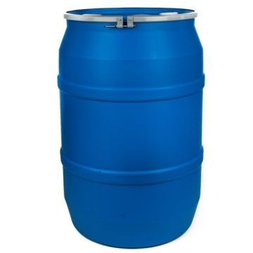 55 Gallon Plastic Drum, Open Head, UN Rated, Bolt, Bungs - Blue